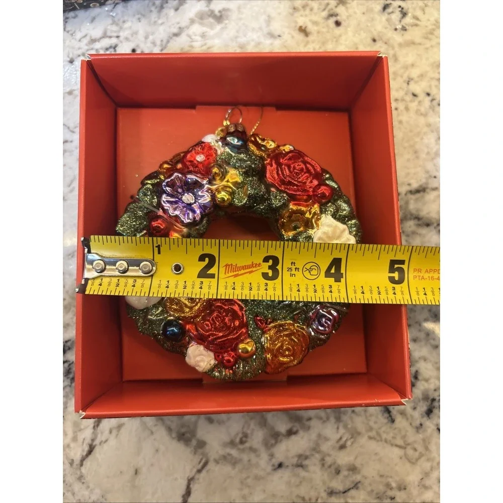 New John Derain Glass Wreath Christmas Ornament Flowers Pansy Rose Target Decor
